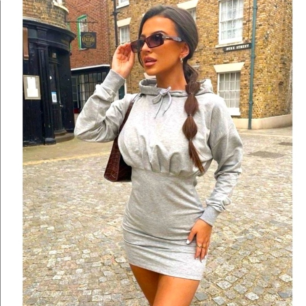 Grey Long Sleeve Hoodie Mini Dress